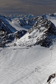 View from the viewing platform Schwarze Schneid on snowy Otztal Alps