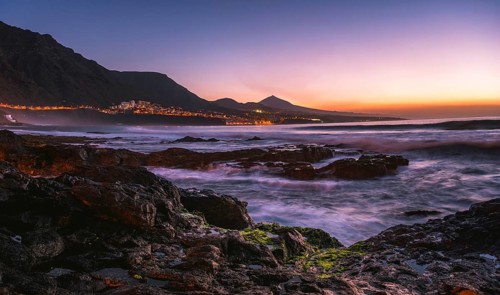Rocky coast and sea at sunset