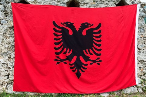 Albanian flag with double-headed eagle
