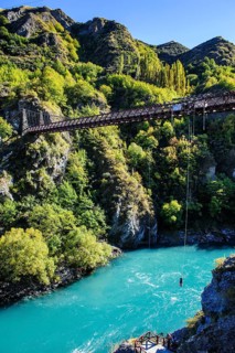 AJ Hackett Bungy jumping on the Kawarau bridge over the Kawarau river near Queenstown