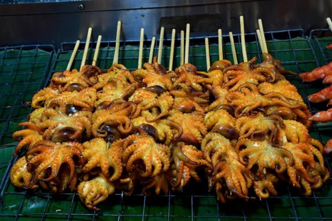 Grilled squid skewers