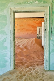 Desert sand in the ruined building of the former diamond city