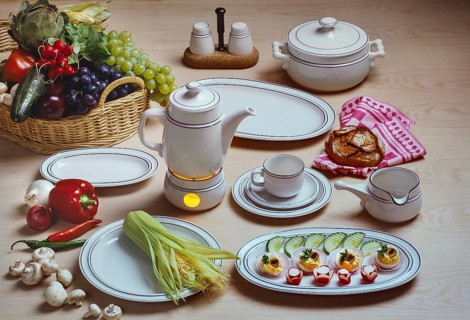 Tea service with fruit and vegetables