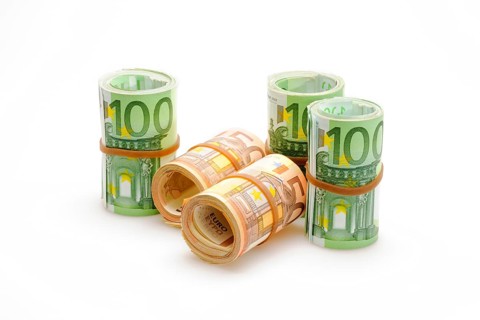 Different Euro banknotes in rolls