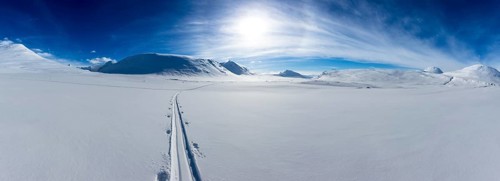 Traces of ski tourer in the snow