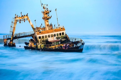 Shipwreck Zeila in the water with swell