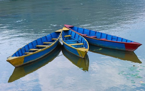Colorful boats on Phewa Lake