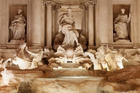 Sea god Oceanus with statues of abundance and healing power