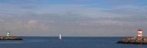 Small lighthouses at harbor entrance