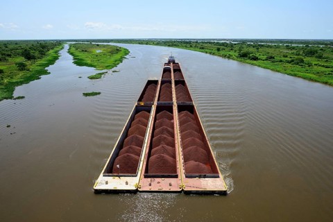 Pusher with iron ore cargo