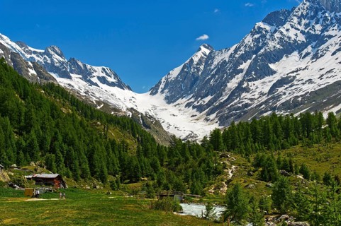 View from Fafleralp to the Lotschenlucke mountain pass with Langgletscher glacier