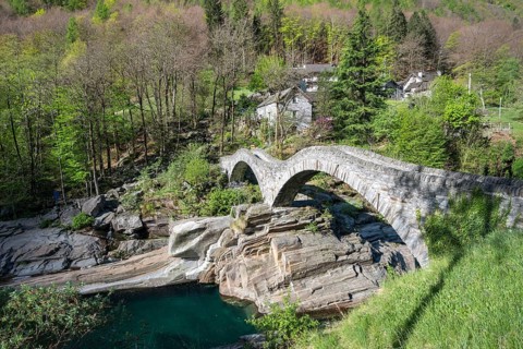 Historic stone bridge Ponte dei Salti over Verzasca