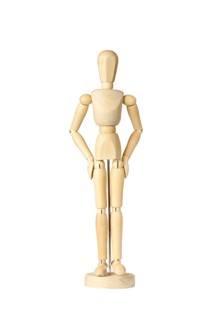 Wooden stickman with hands on waist