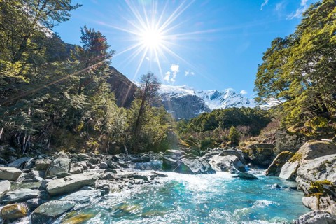 Glacial river flowing through mountains