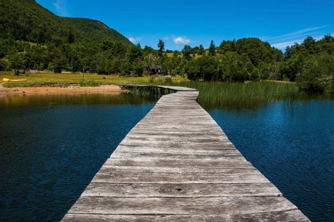 Wooden boat pier on Lago Tinquilco in the Huerquehue