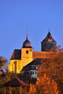 Old town with Schoch Tower and church St. Cyriakus