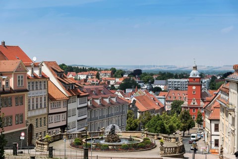 View from Friedenstein Castle of trick fountain