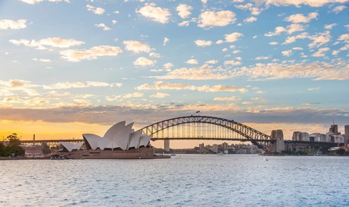 Circular Quay and The Rocks at dusk