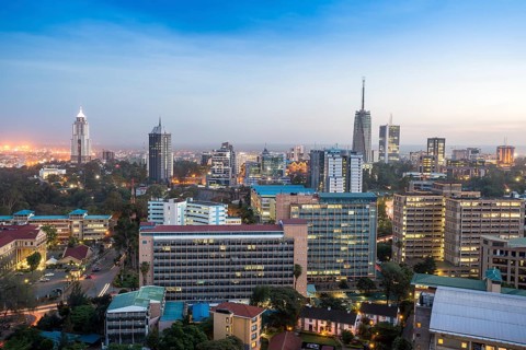 Modern cityscape at dawn