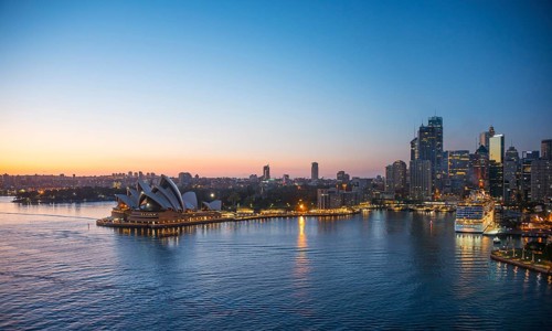 Circular Quay and The Rocks at dusk