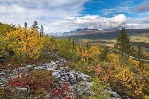 View to the mountains of Sarek National Park