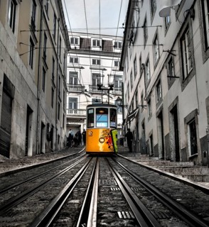 Rails with funicular Elevador da Bica