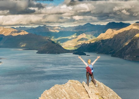 Female hiker on a rock