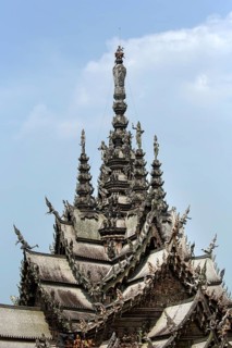 Roof with wood carvings