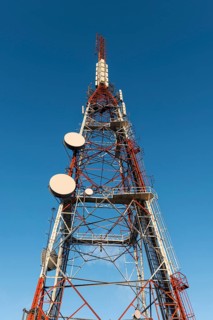 Radio tower with radio dishes and antennas