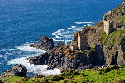 Rocky coast with ruins