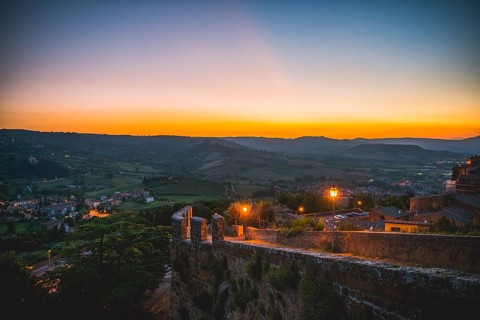 City walls of the old town at sunset