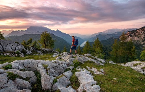 Hiker at the summit of Feldkogel