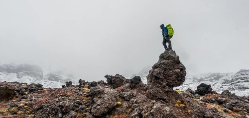 Hiker standing on rock