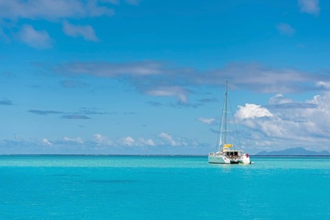 Yacht in lagoon