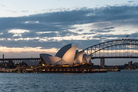 Circular Quay and The Rocks at dusk
