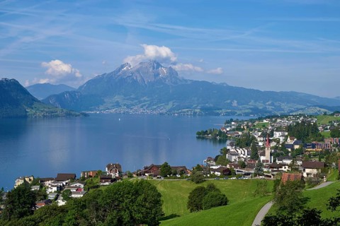 View of the village of Weggis on Lake Lucerne
