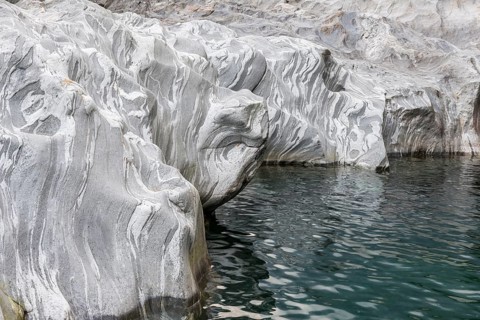 Majestic rock structures and the mountain river Verzasca