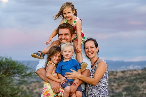 Young family with three small children