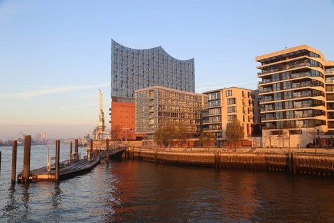 View on Elbphilharmonie and modern apartement buildings