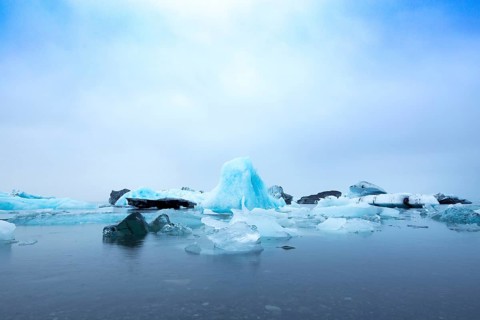 Glacier ice on the Jokulsarlon glacial lake at the southern edge of Vatnajokull