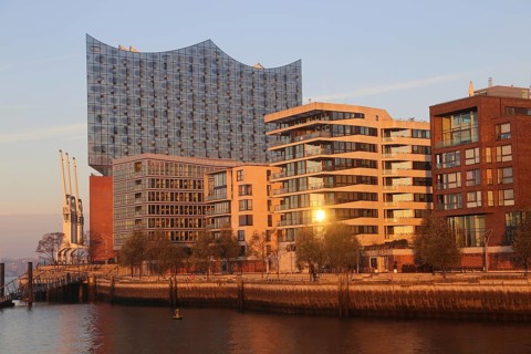 View on Elbphilharmonie and modern apartement buildings