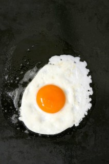 Fried egg in black pan