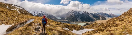 Hiker looking into Hooker Valley