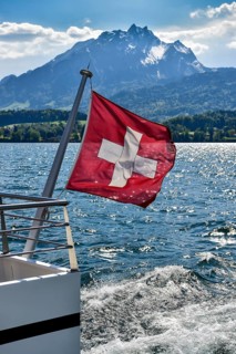 Swiss flag at railing