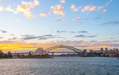Circular Quay and The Rocks at dusk