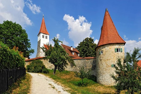 Medieval town wall with defensive defence tower