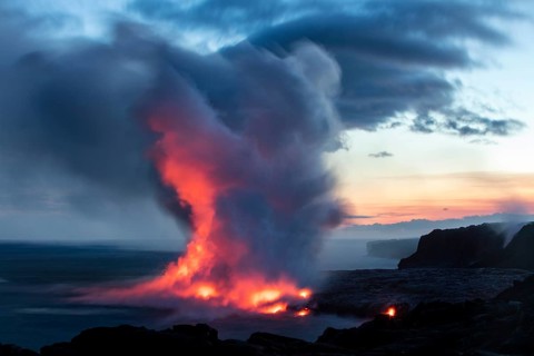 Lava entering ocean