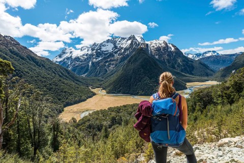 Hiker overlooks the Routeburn Flats