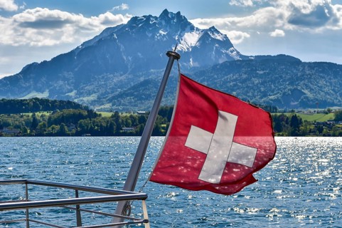 Swiss flag at railing