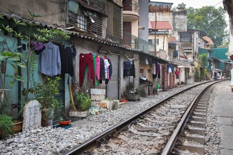 Houses directly on the train tracks